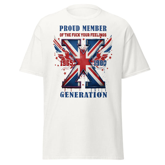 UK Gen X Fuck Your Feelings Union Jack T-Shirt - White - T-Shirts Online