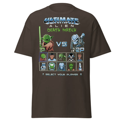 Ultimate Alien Death Match T-Shirt - Retro Gaming Parody - Dark Chocolate - T-Shirts Online