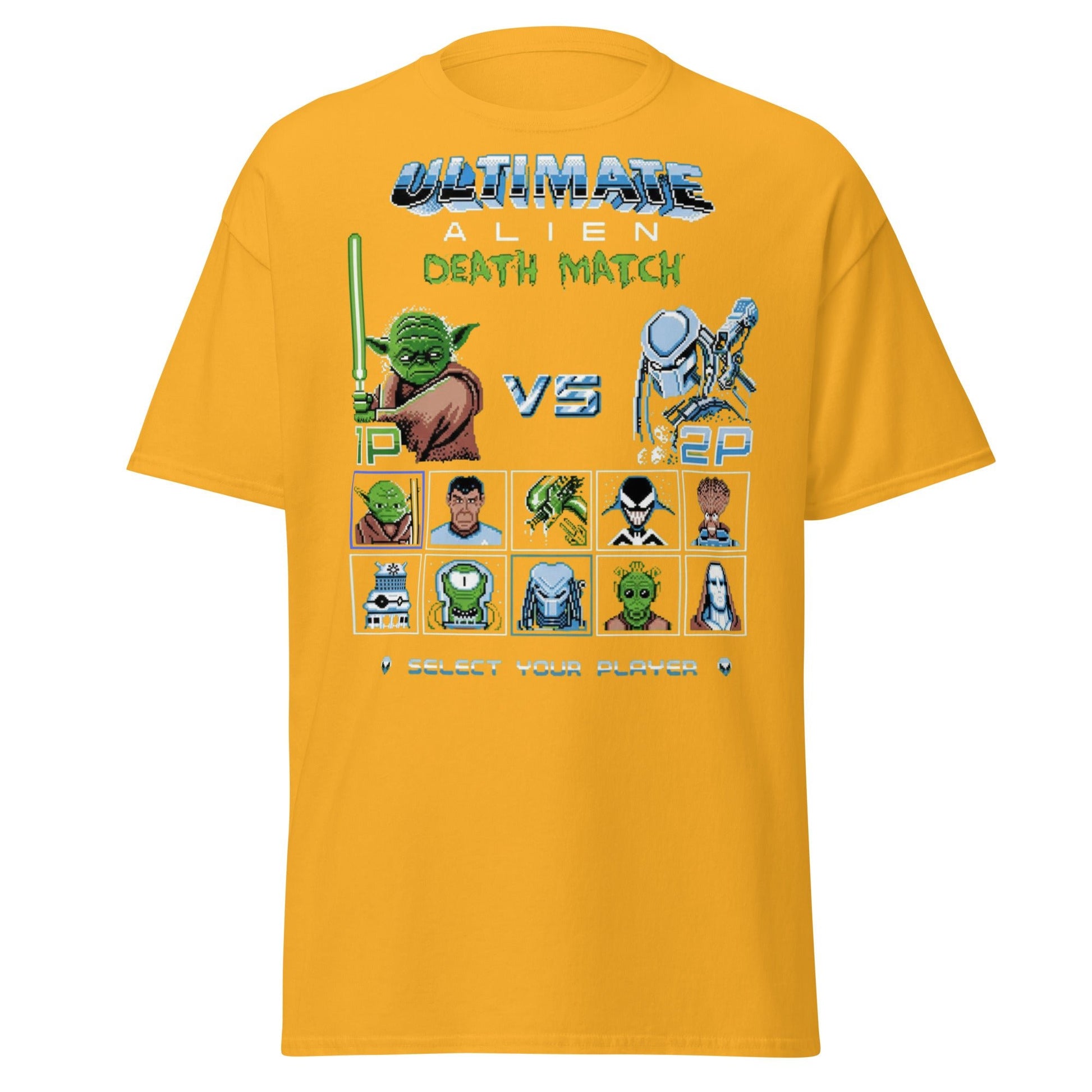 Ultimate Alien Death Match T-Shirt - Retro Gaming Parody - Gold - T-Shirts Online