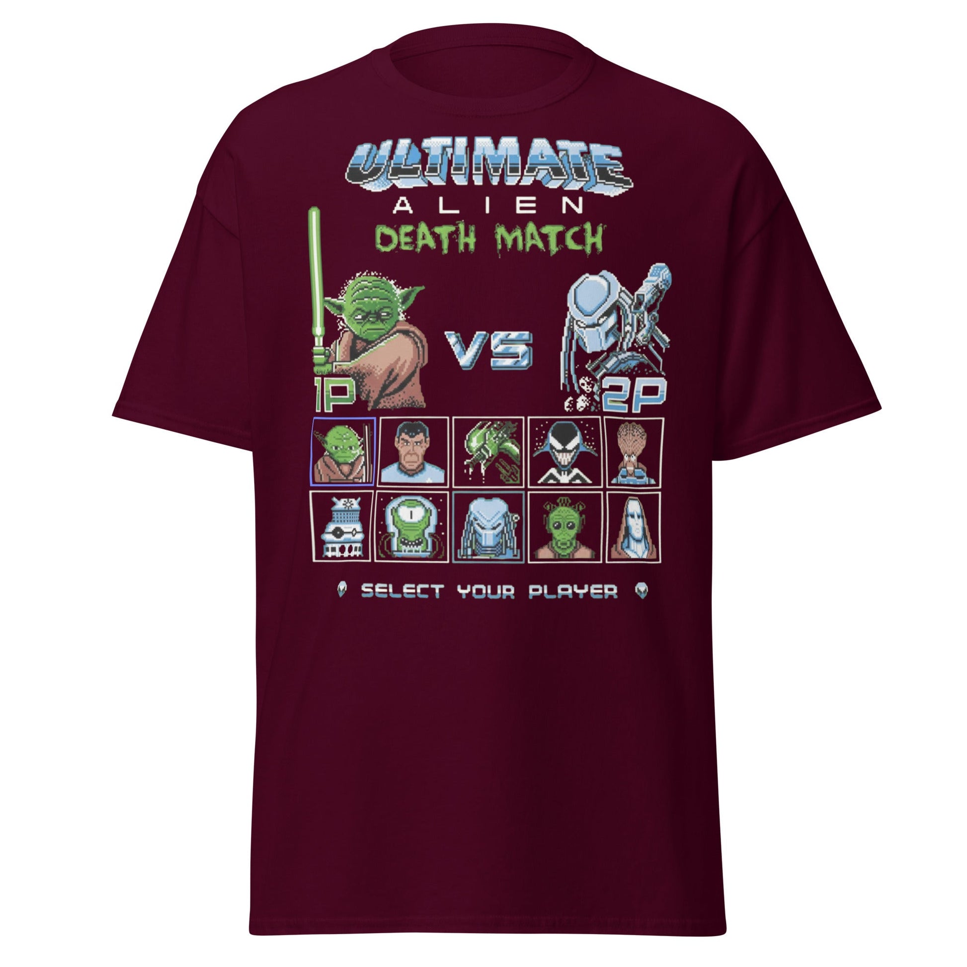 Ultimate Alien Death Match T-Shirt - Retro Gaming Parody - Maroon - T-Shirts Online