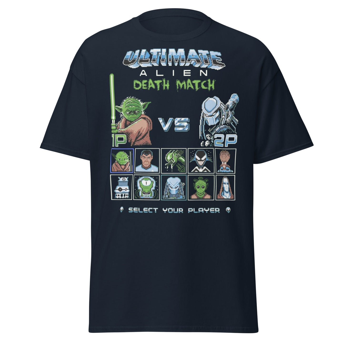 Ultimate Alien Death Match T-Shirt - Retro Gaming Parody - Navy - T-Shirts Online