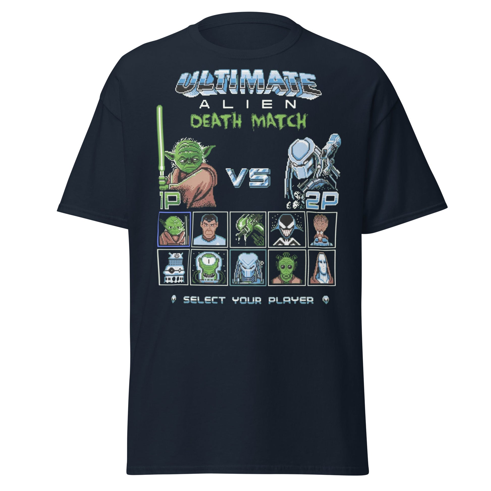 Ultimate Alien Death Match T-Shirt - Retro Gaming Parody - Navy - T-Shirts Online