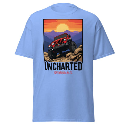 Uncharted Adventure Awaits Off - Road Jeep Tee | 4x4 Apparel - Carolina Blue - T-Shirts Online