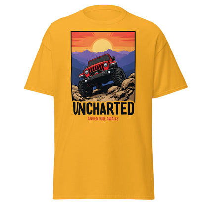 Uncharted Adventure Awaits Off - Road Jeep Tee | 4x4 Apparel - Gold - T-Shirts Online