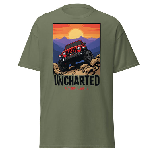 Uncharted Adventure Awaits Off - Road Jeep Tee | 4x4 Apparel - Military Green - T-Shirts Online