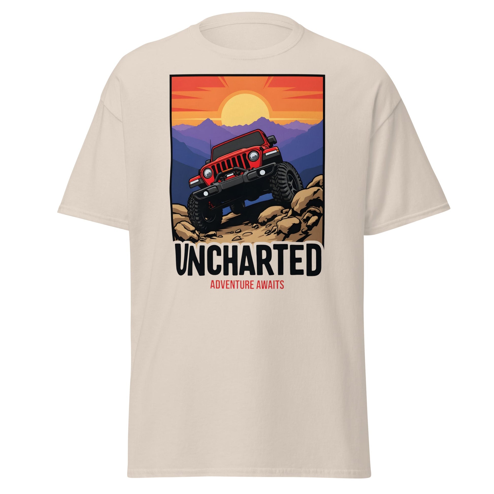 Uncharted Adventure Awaits Off - Road Jeep Tee | 4x4 Apparel - Natural - T-Shirts Online