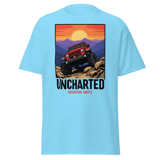 Uncharted Adventure Awaits Off - Road Jeep Tee | 4x4 Apparel - Sky - T-Shirts Online