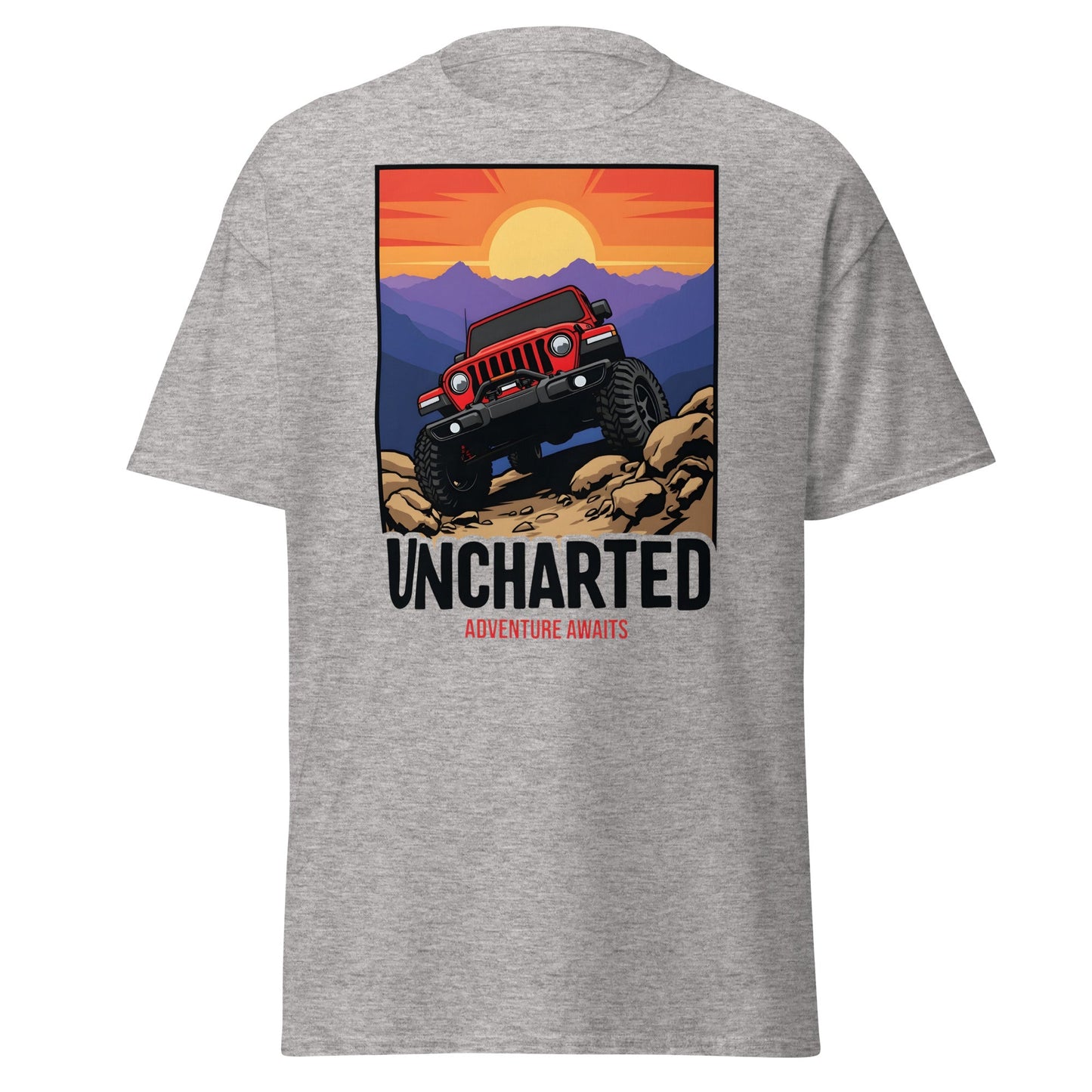 Uncharted Adventure Awaits Off - Road Jeep Tee | 4x4 Apparel - Sport Grey - T-Shirts Online
