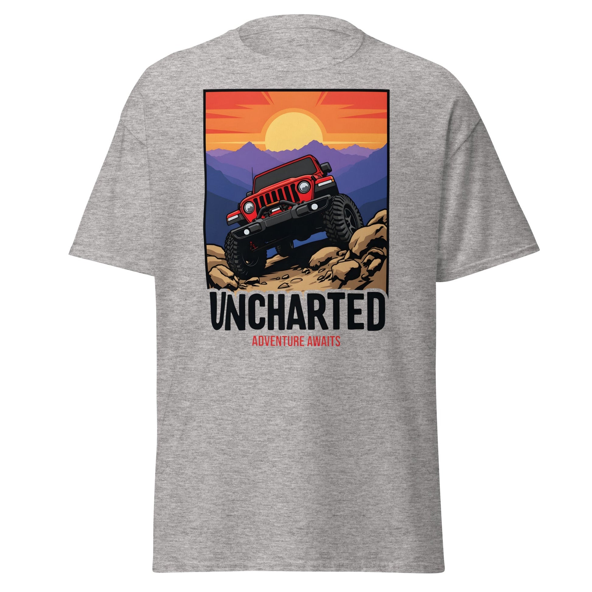 Uncharted Adventure Awaits Off - Road Jeep Tee | 4x4 Apparel - Sport Grey - T-Shirts Online