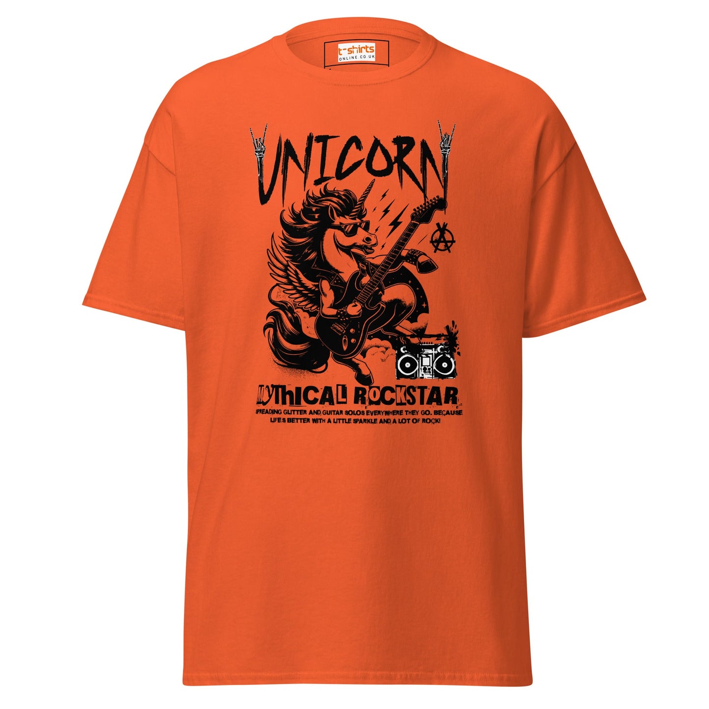 Unicorn Mythical Rockstar T-Shirt - Orange - T-Shirts Online