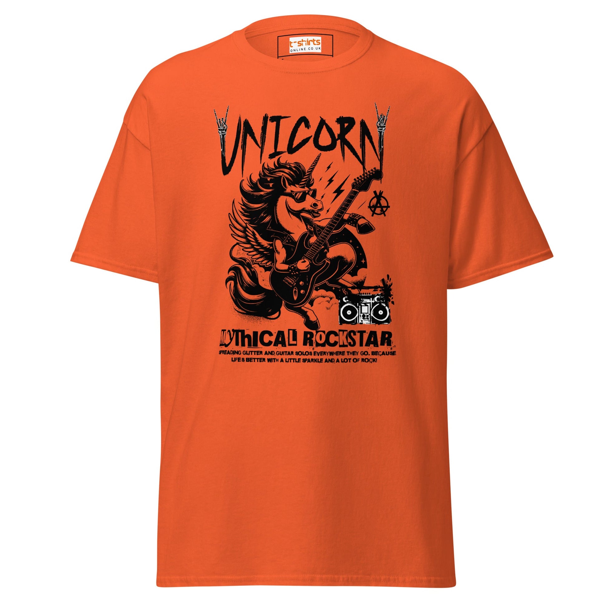 Unicorn Mythical Rockstar T-Shirt - Orange - T-Shirts Online