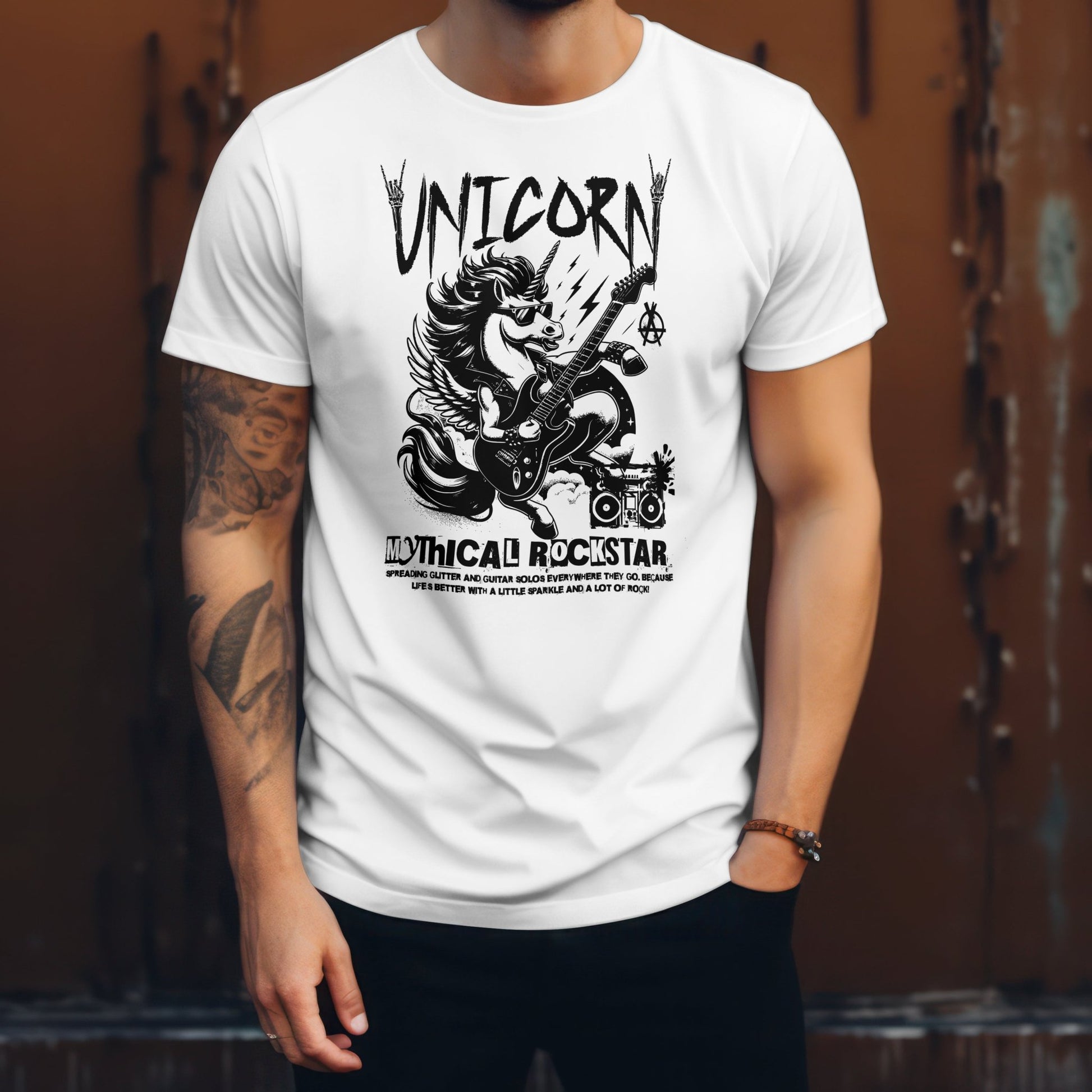Unicorn Mythical Rockstar T-Shirt - Red - T-Shirts Online