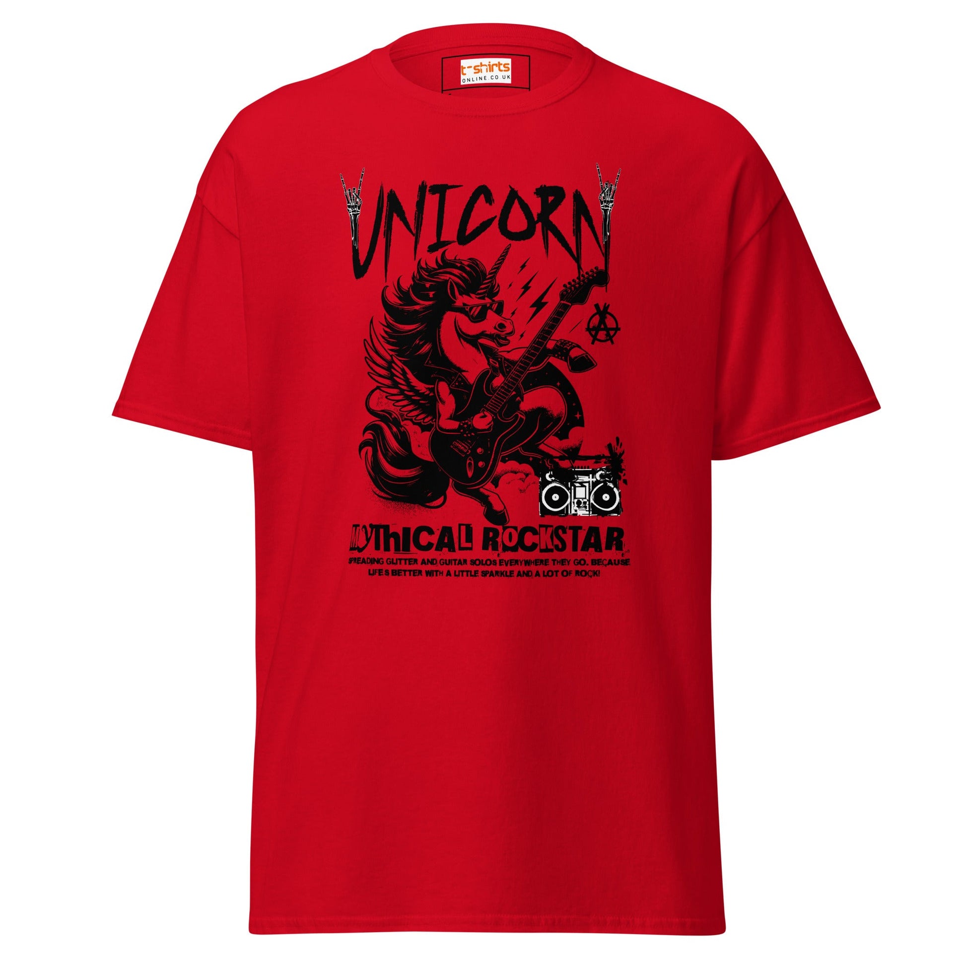 Unicorn Mythical Rockstar T-Shirt - Red - T-Shirts Online