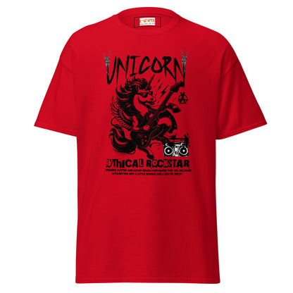 Unicorn Mythical Rockstar T-Shirt - Red - T-Shirts Online