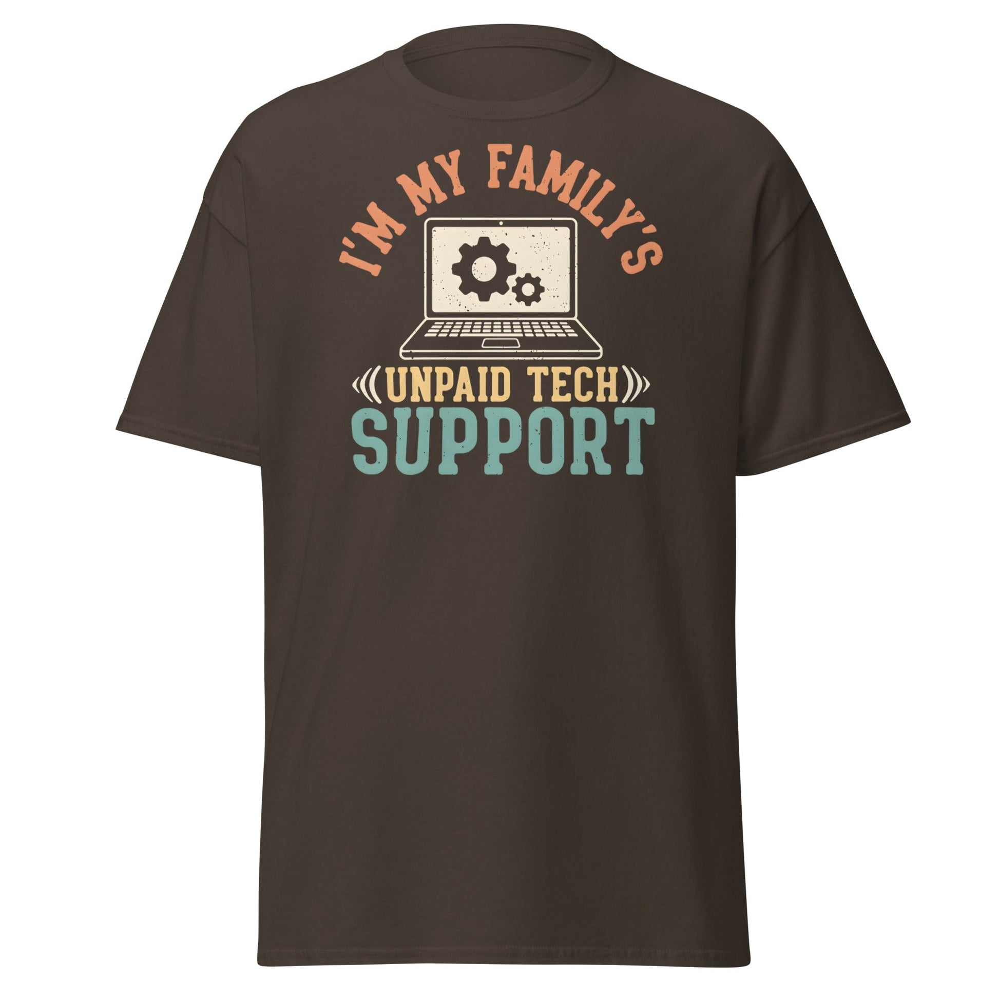 Unpaid Tech Support T-Shirt | Funny Family IT Geek Tee - Dark Chocolate - T-Shirts Online