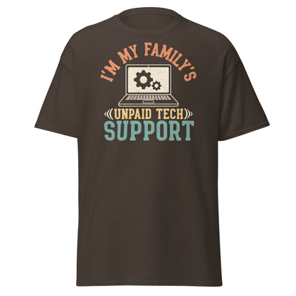 Unpaid Tech Support T-Shirt | Funny Family IT Geek Tee - Dark Chocolate - T-Shirts Online