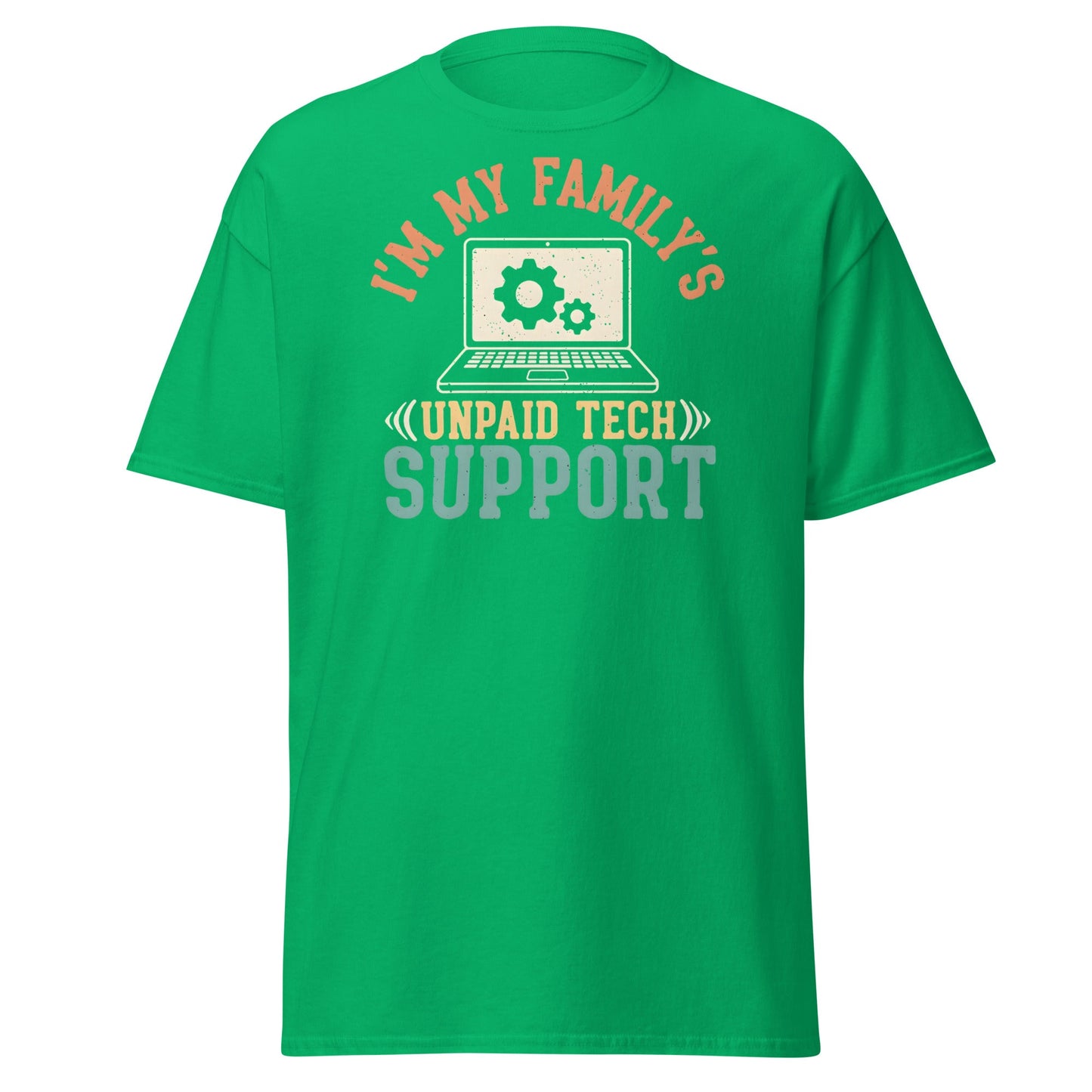 Unpaid Tech Support T-Shirt | Funny Family IT Geek Tee - Irish Green - T-Shirts Online