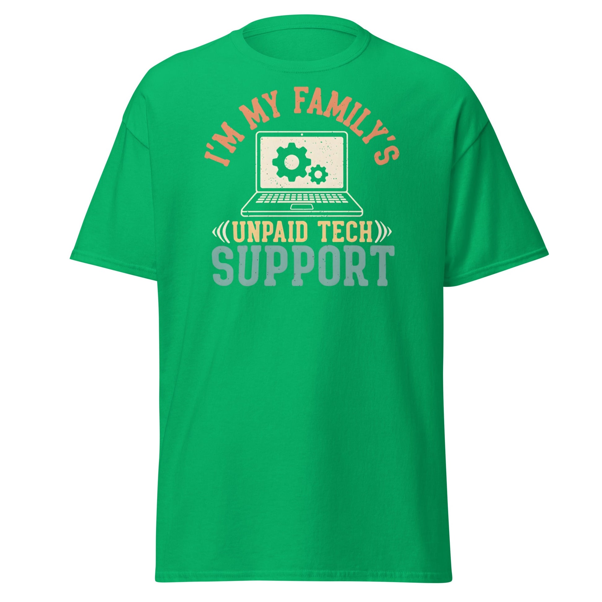 Unpaid Tech Support T-Shirt | Funny Family IT Geek Tee - Irish Green - T-Shirts Online