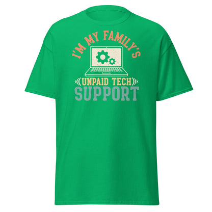 Unpaid Tech Support T-Shirt | Funny Family IT Geek Tee - Irish Green - T-Shirts Online