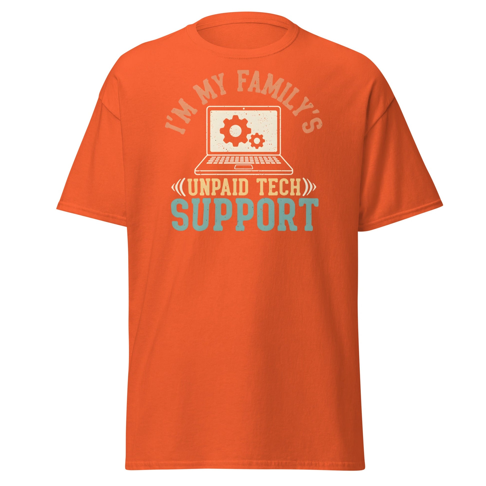 Unpaid Tech Support T-Shirt | Funny Family IT Geek Tee - Orange - T-Shirts Online