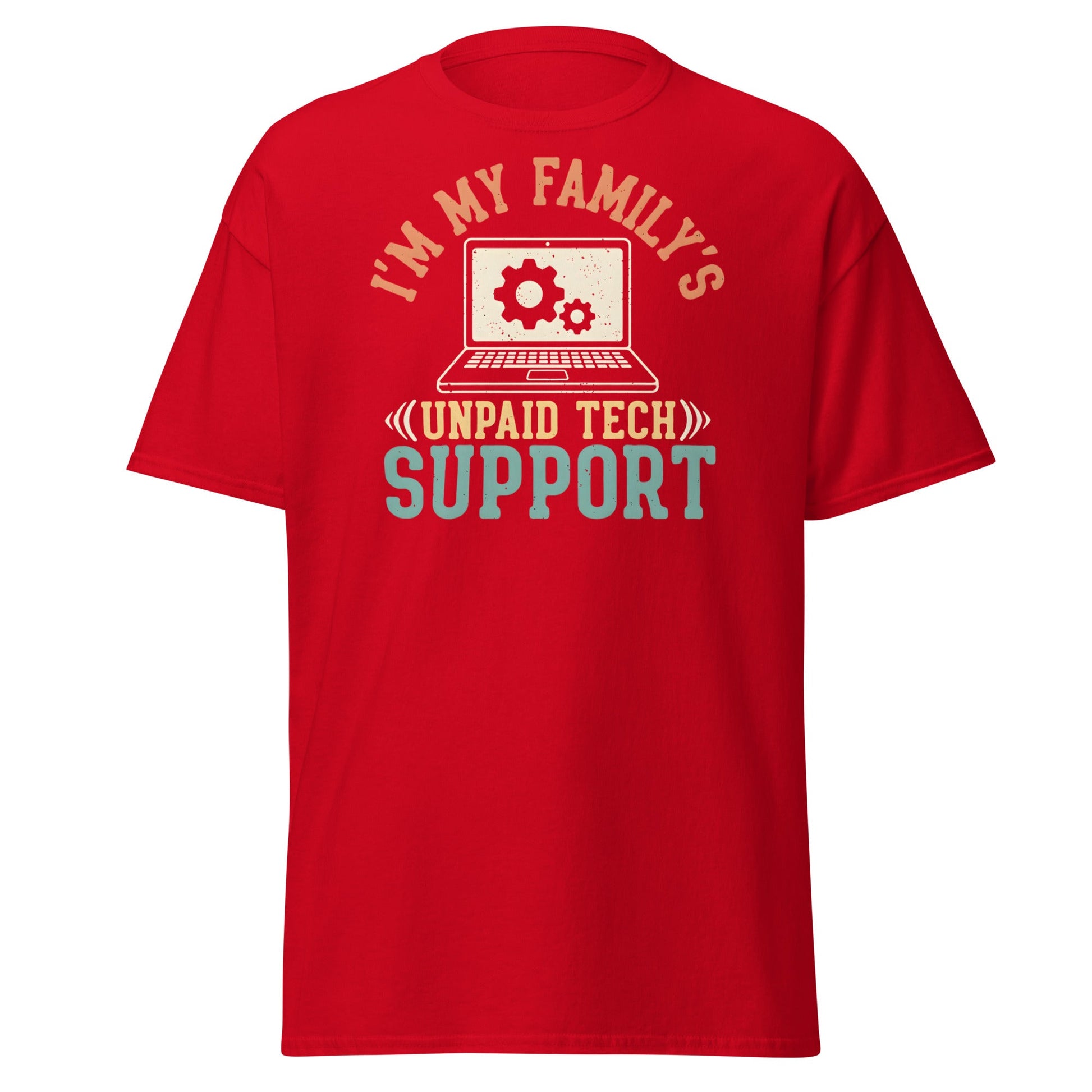 Unpaid Tech Support T-Shirt | Funny Family IT Geek Tee - Red - T-Shirts Online