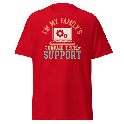 Unpaid Tech Support T-Shirt | Funny Family IT Geek Tee - Red - T-Shirts Online