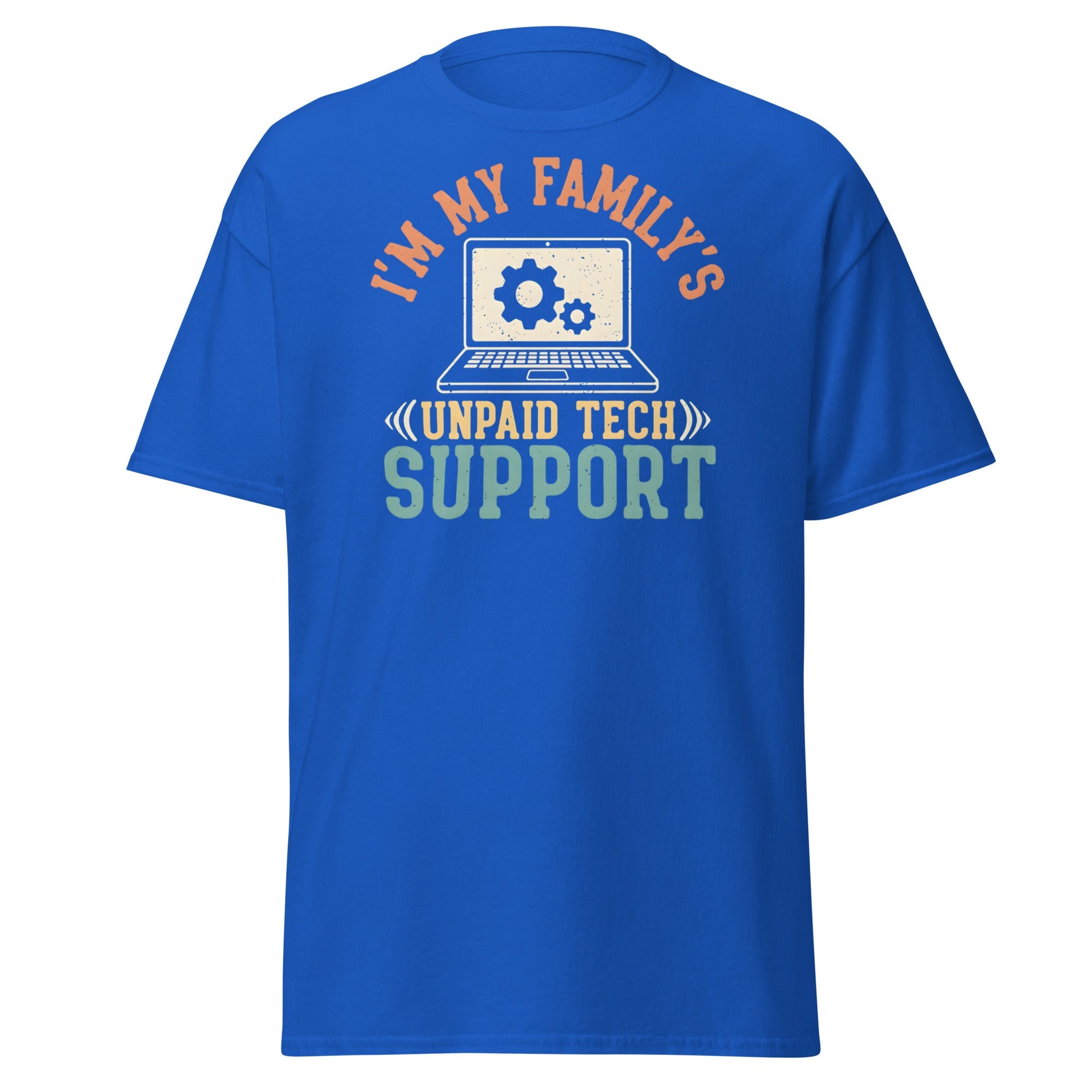 Unpaid Tech Support T-Shirt | Funny Family IT Geek Tee - Royal - T-Shirts Online