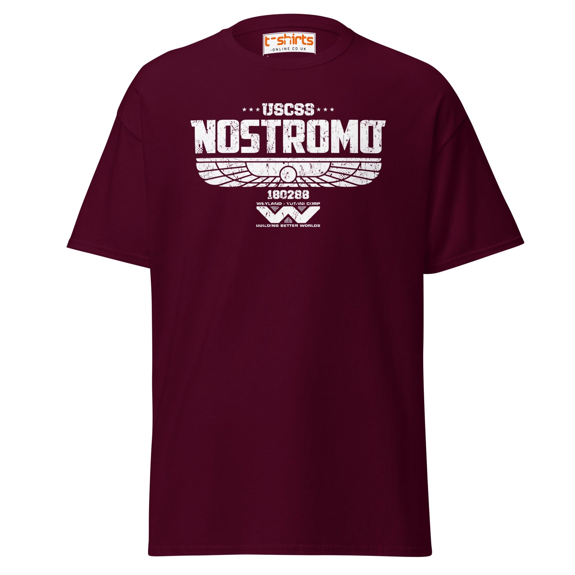 USCSS Nostromo T-Shirt | Alien Sci - Fi Logo Tee - Maroon - T-Shirts Online