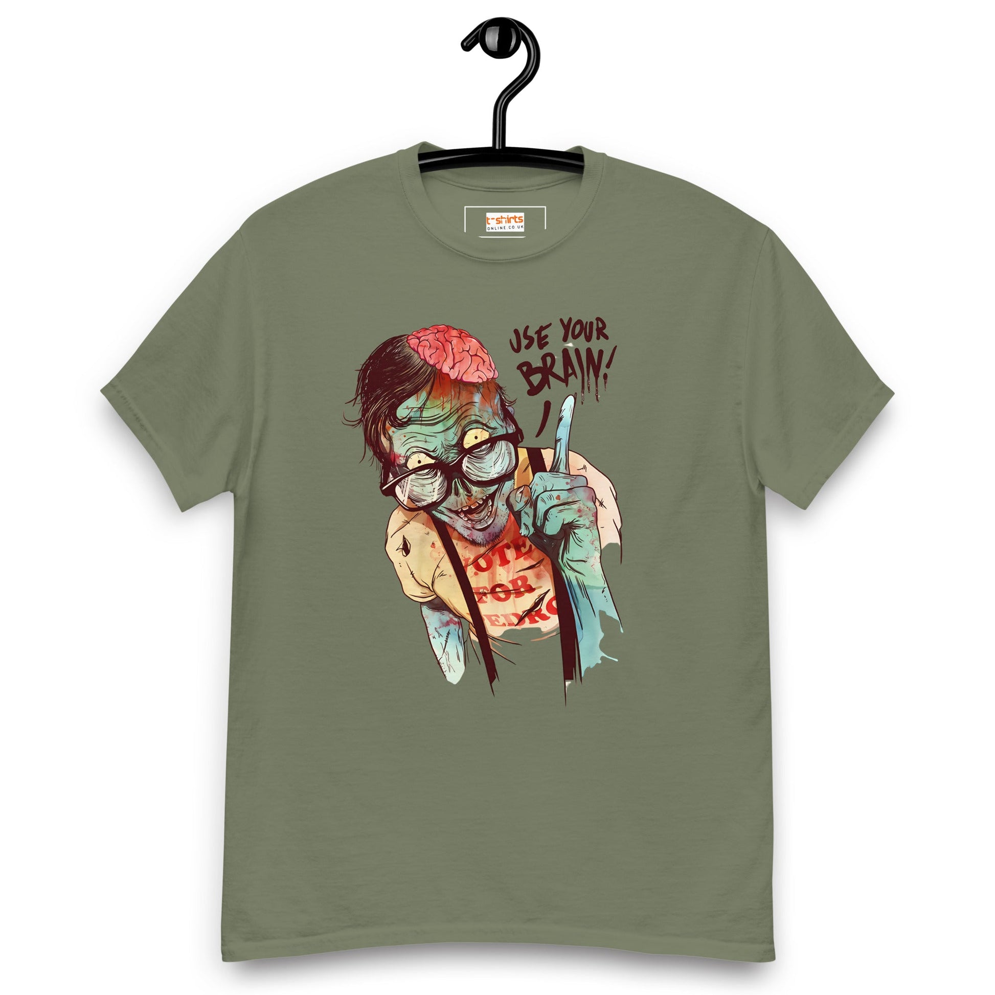 Use Your Brain T-Shirt | Zombie Tee - Military Green - T-Shirts Online
