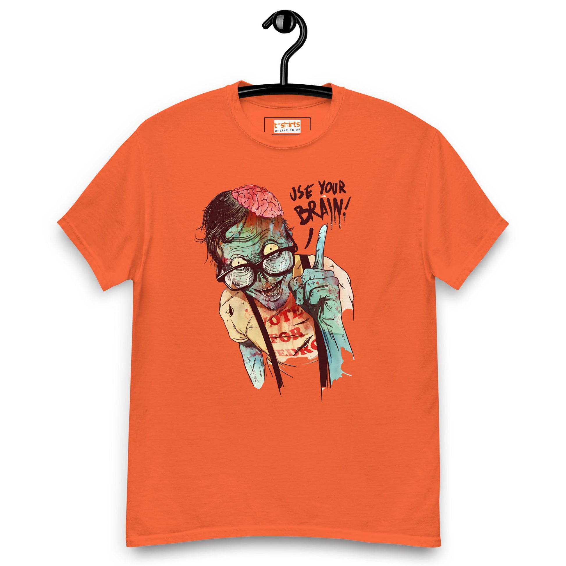 Use Your Brain T-Shirt | Zombie Tee - Orange - T-Shirts Online