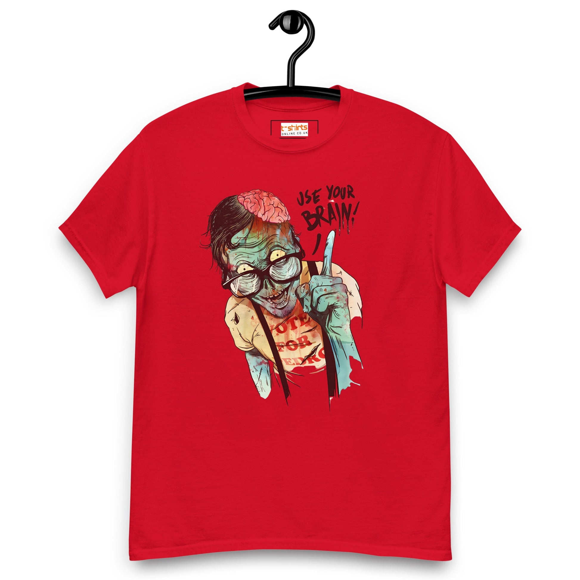 Use Your Brain T-Shirt | Zombie Tee - Red - T-Shirts Online