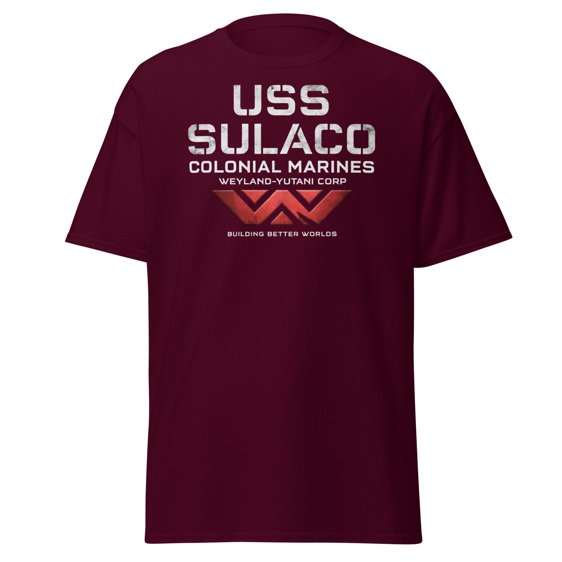 USS Sulaco Weyland - Yutani Colonial Marines Sci - Fi T-Shirt - Maroon - T-Shirts Online