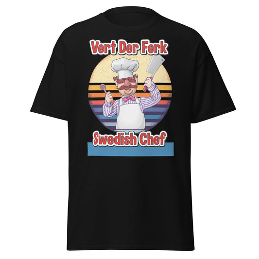 Vert Der Ferk Swedish Chef Retro T-Shirt - Funny Kitchen Tee - Black - T-Shirts Online