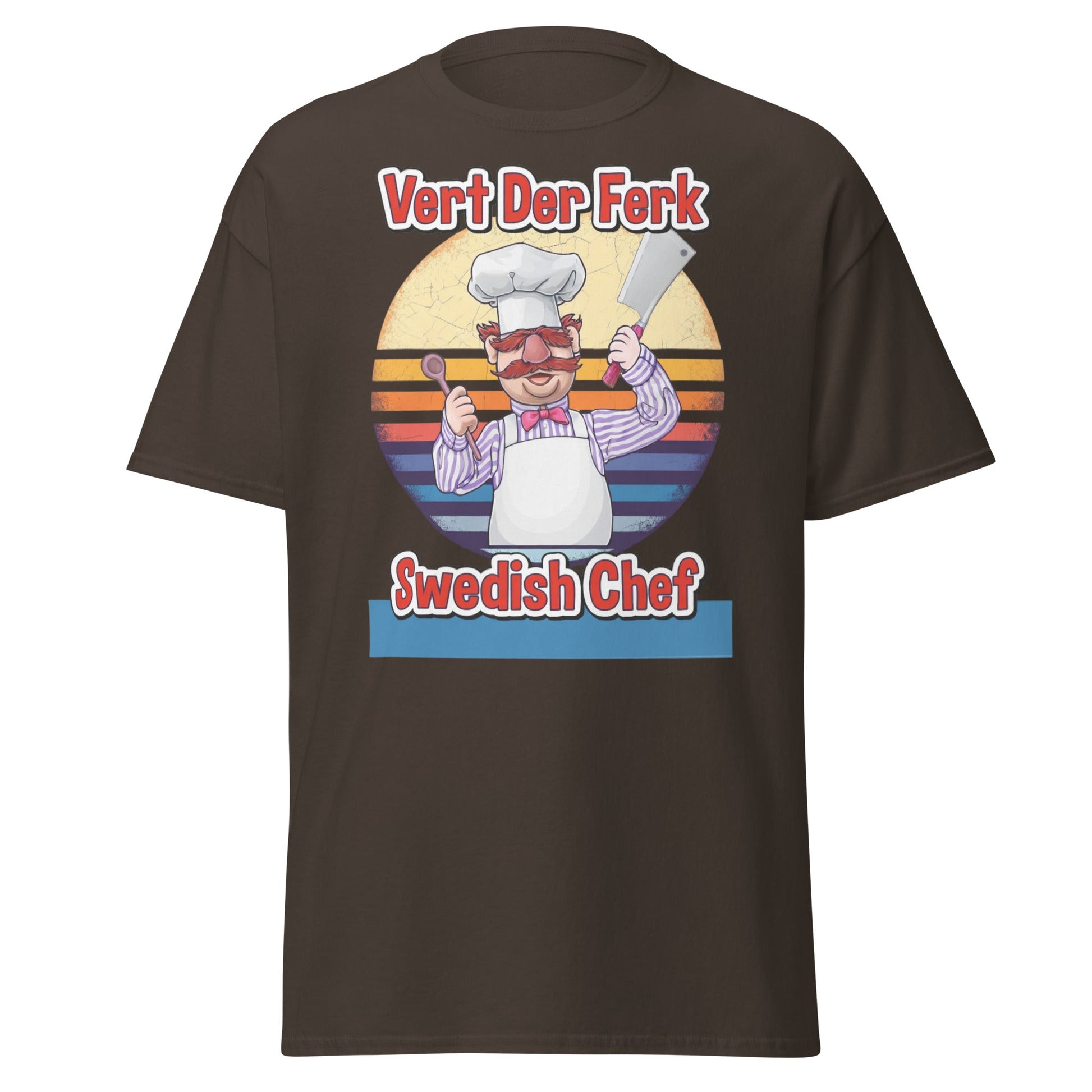 Vert Der Ferk Swedish Chef Retro T-Shirt - Funny Kitchen Tee - Dark Chocolate - T-Shirts Online