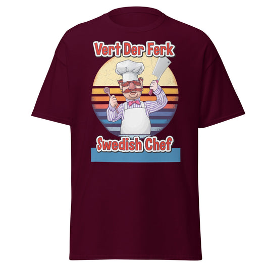 Vert Der Ferk Swedish Chef Retro T-Shirt - Funny Kitchen Tee - Maroon - T-Shirts Online