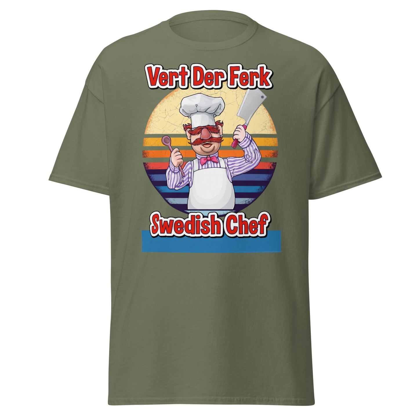 Vert Der Ferk Swedish Chef Retro T-Shirt - Funny Kitchen Tee - Military Green - T-Shirts Online