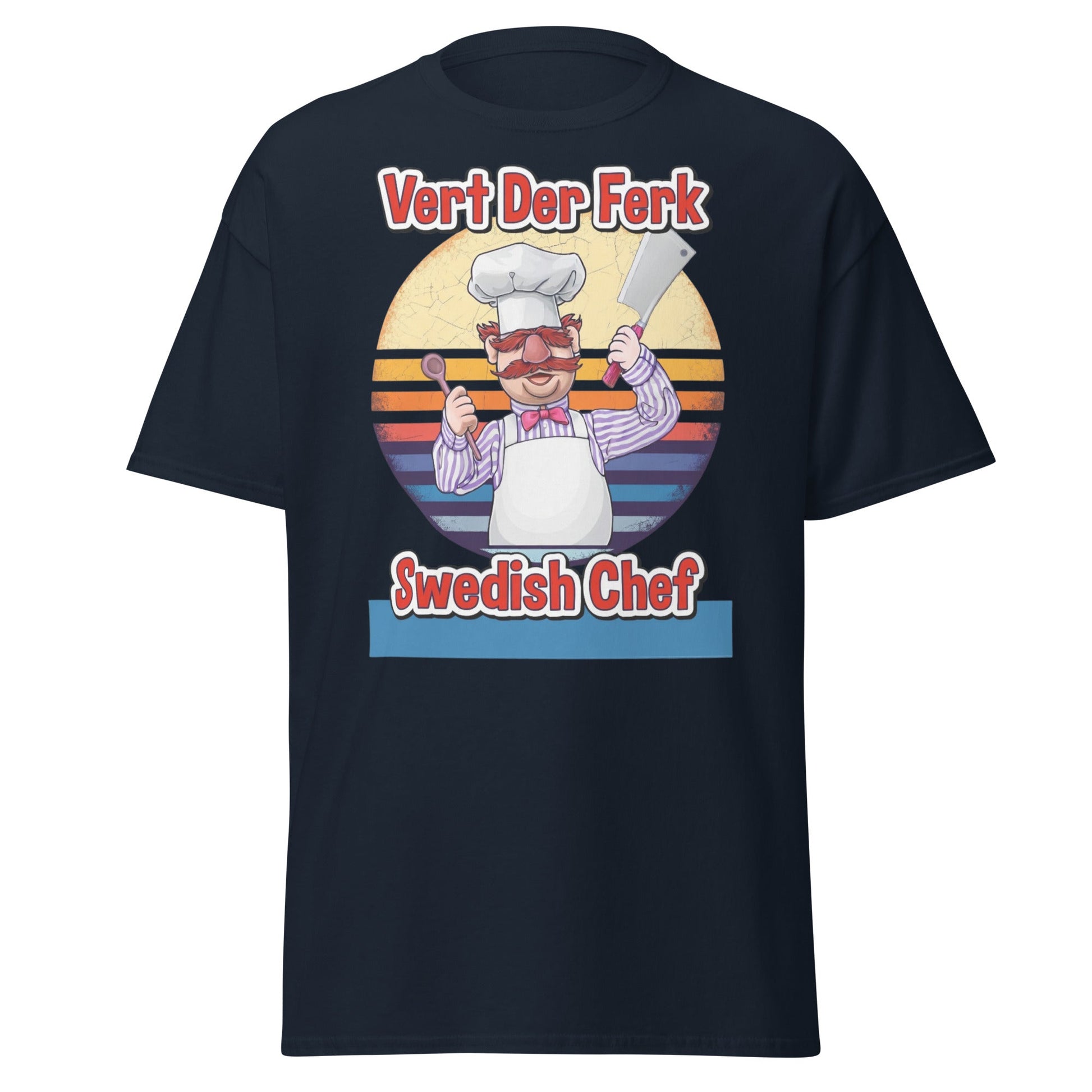 Vert Der Ferk Swedish Chef Retro T-Shirt - Funny Kitchen Tee - Navy - T-Shirts Online