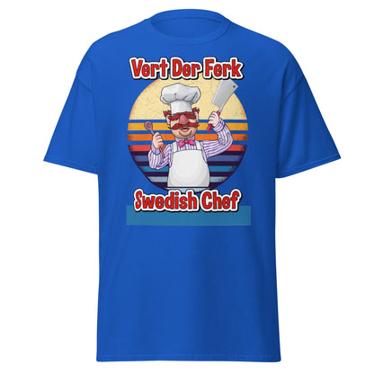 Vert Der Ferk Swedish Chef Retro T-Shirt - Funny Kitchen Tee - Royal - T-Shirts Online