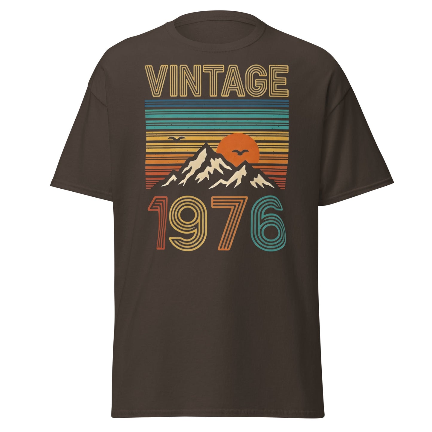 Vintage 1976 Retro Mountain Sunset T-Shirt - 50th Birthday - Dark Chocolate - T-Shirts Online