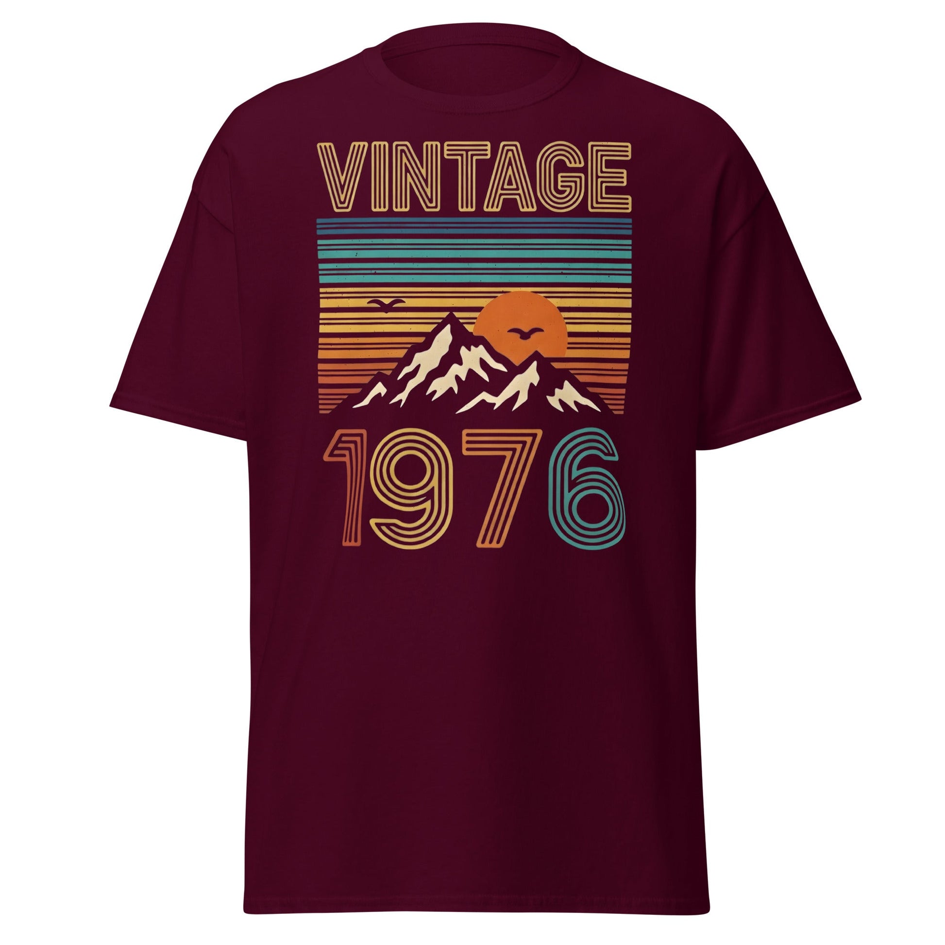 Vintage 1976 Retro Mountain Sunset T-Shirt - 50th Birthday - Maroon - T-Shirts Online