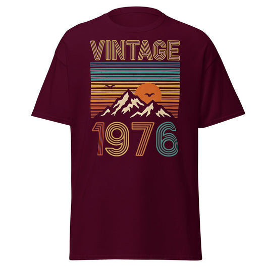Vintage 1976 Retro Mountain Sunset T-Shirt - 50th Birthday - Maroon - T-Shirts Online