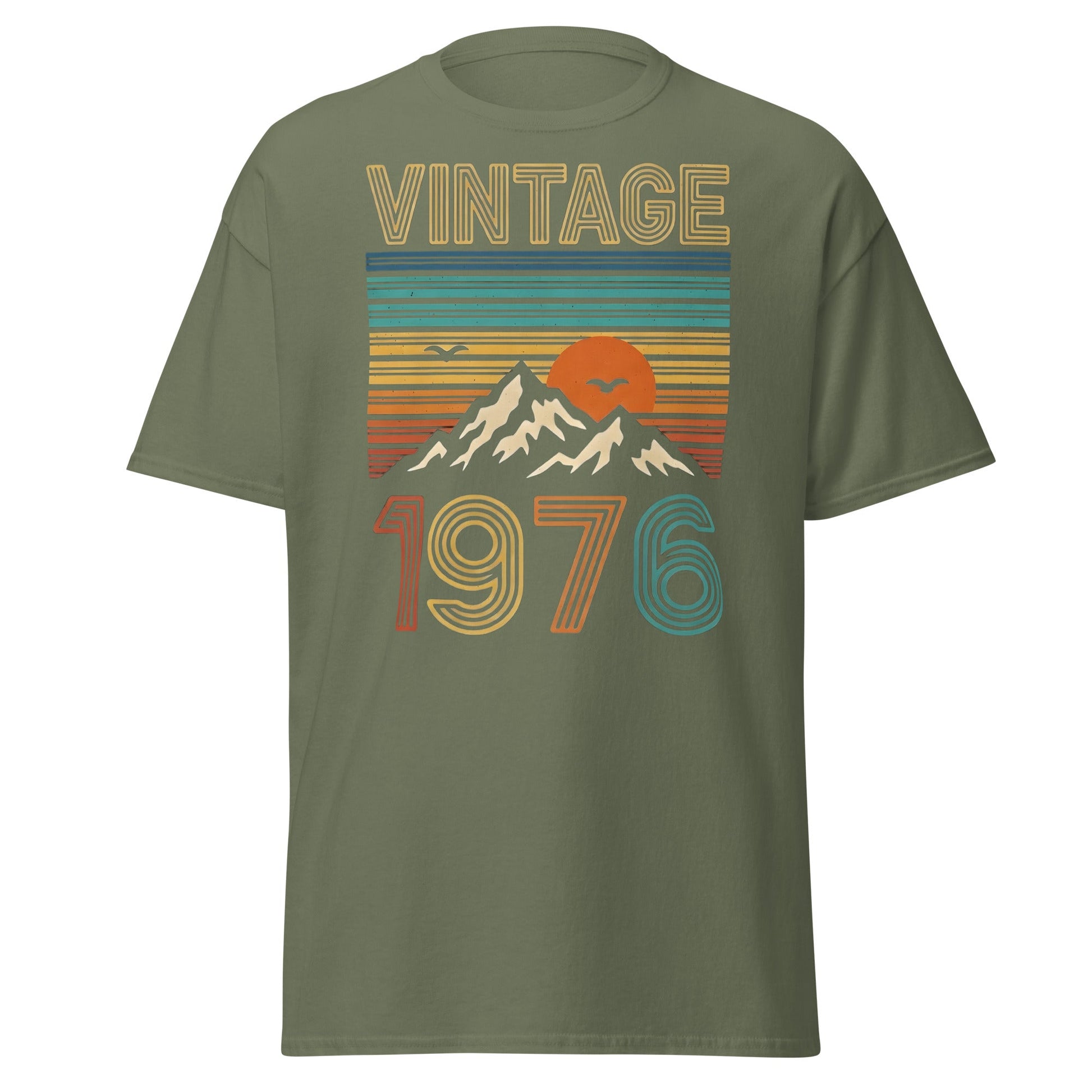 Vintage 1976 Retro Mountain Sunset T-Shirt - 50th Birthday - Military Green - T-Shirts Online