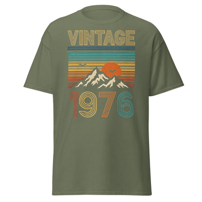 Vintage 1976 Retro Mountain Sunset T-Shirt - 50th Birthday - Military Green - T-Shirts Online