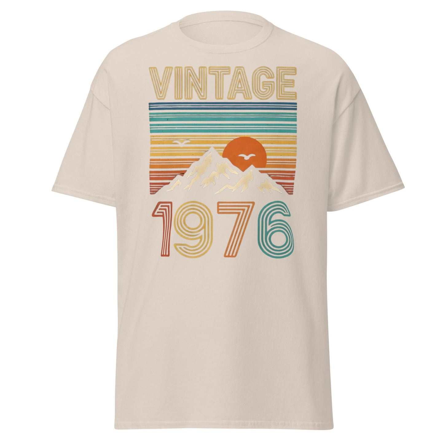 Vintage 1976 Retro Mountain Sunset T-Shirt - 50th Birthday - Natural - T-Shirts Online