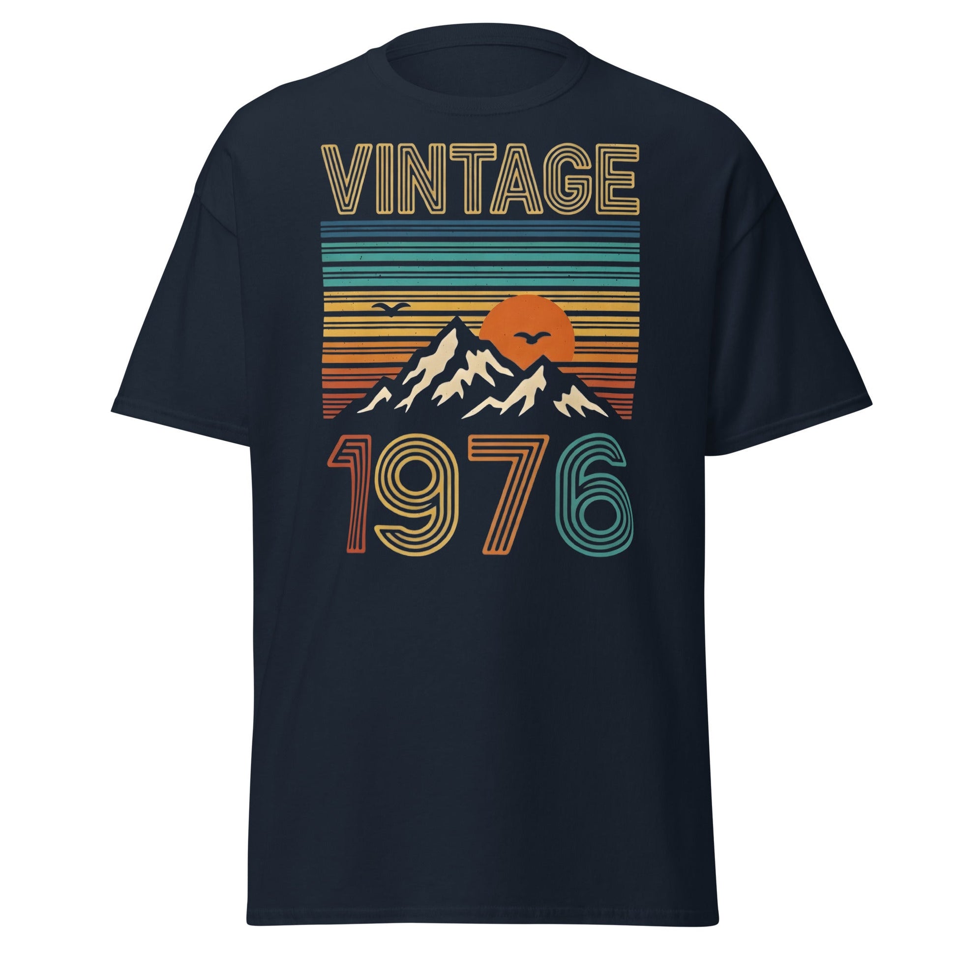 Vintage 1976 Retro Mountain Sunset T-Shirt - 50th Birthday - Navy - T-Shirts Online