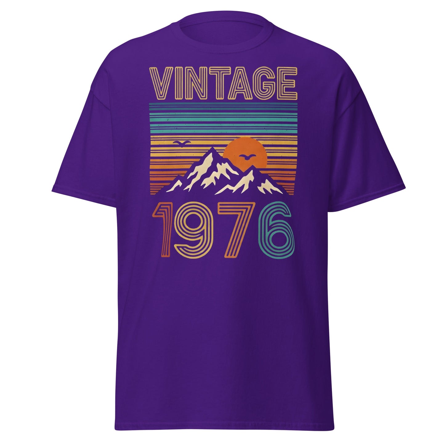 Vintage 1976 Retro Mountain Sunset T-Shirt - 50th Birthday - Purple - T-Shirts Online