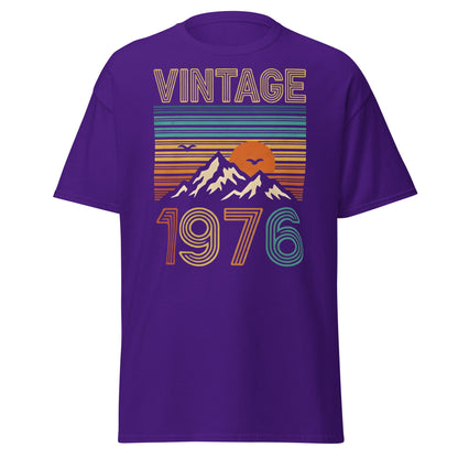Vintage 1976 Retro Mountain Sunset T-Shirt - 50th Birthday - Purple - T-Shirts Online
