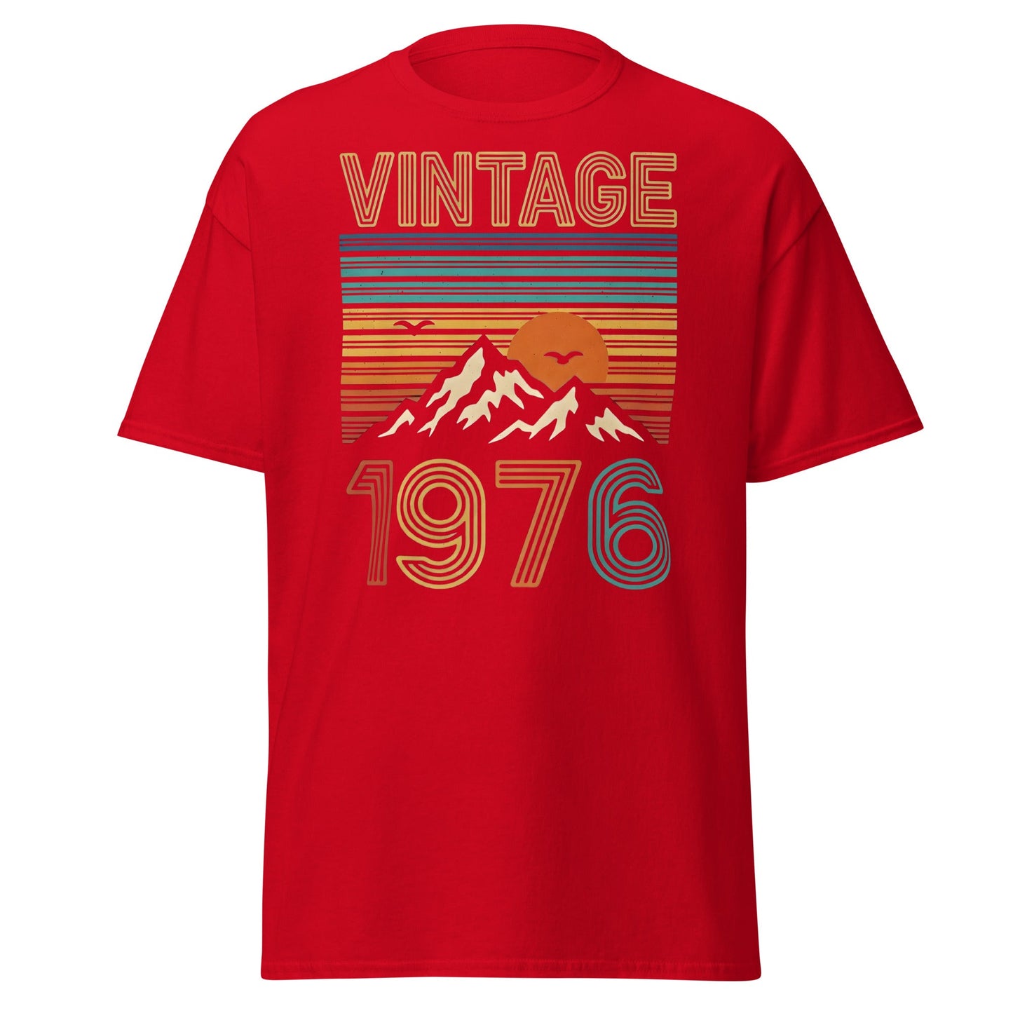 Vintage 1976 Retro Mountain Sunset T-Shirt - 50th Birthday - Red - T-Shirts Online