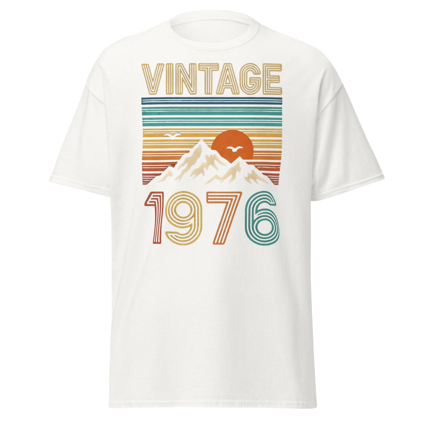 Vintage 1976 Retro Mountain Sunset T-Shirt - 50th Birthday - White - T-Shirts Online