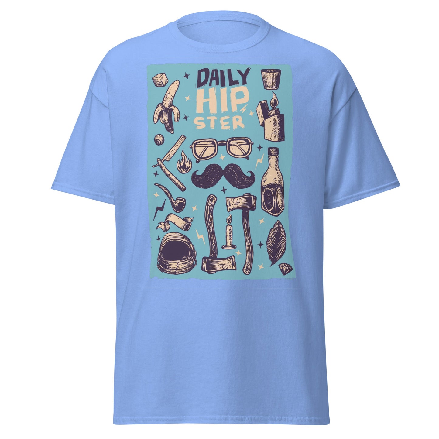 Vintage Hipster Style Sketch T-Shirt - Carolina Blue - T-Shirts Online